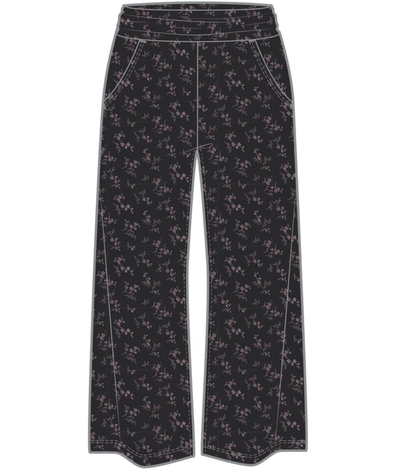 W Chaka Wide Leg Crop Pant, Color: Blk Print, Size: XS