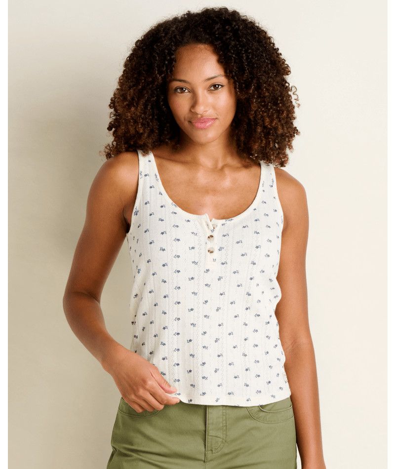 W Foothill Pointelle Henley Tank, Color: Salt Print, Size: XS
