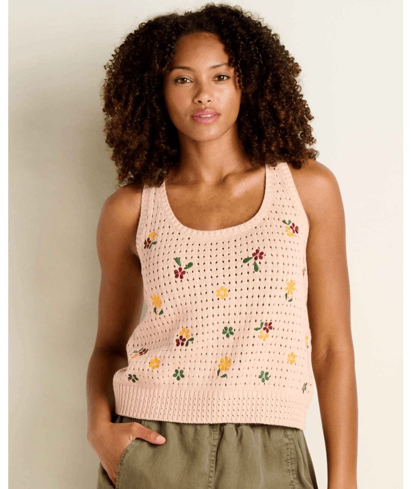W Bianca Embroidered Tank, Color: Peach Embroidery, Size: XS