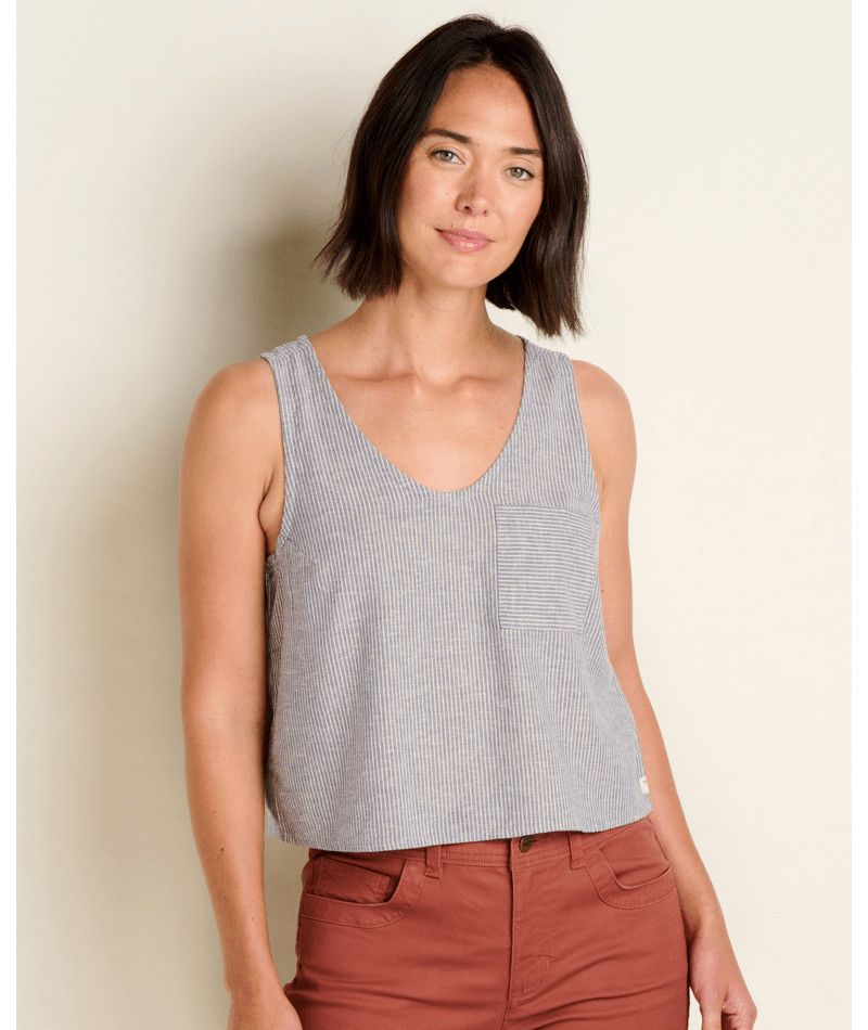 W Taj Hemp Button Back Tank, Color: Canal Pattern, Size: XS