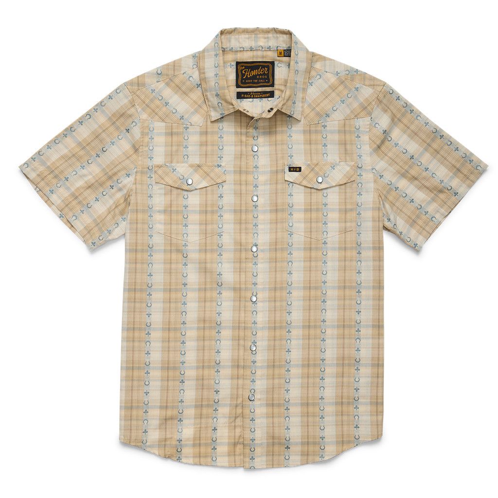 M H Bar B Snapshirt, Color: Lucky Lines : Khaki, Size: MD