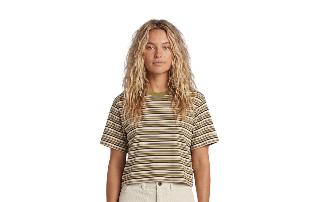 W Avalon Striped Tee, Color: Olive, Size: SM