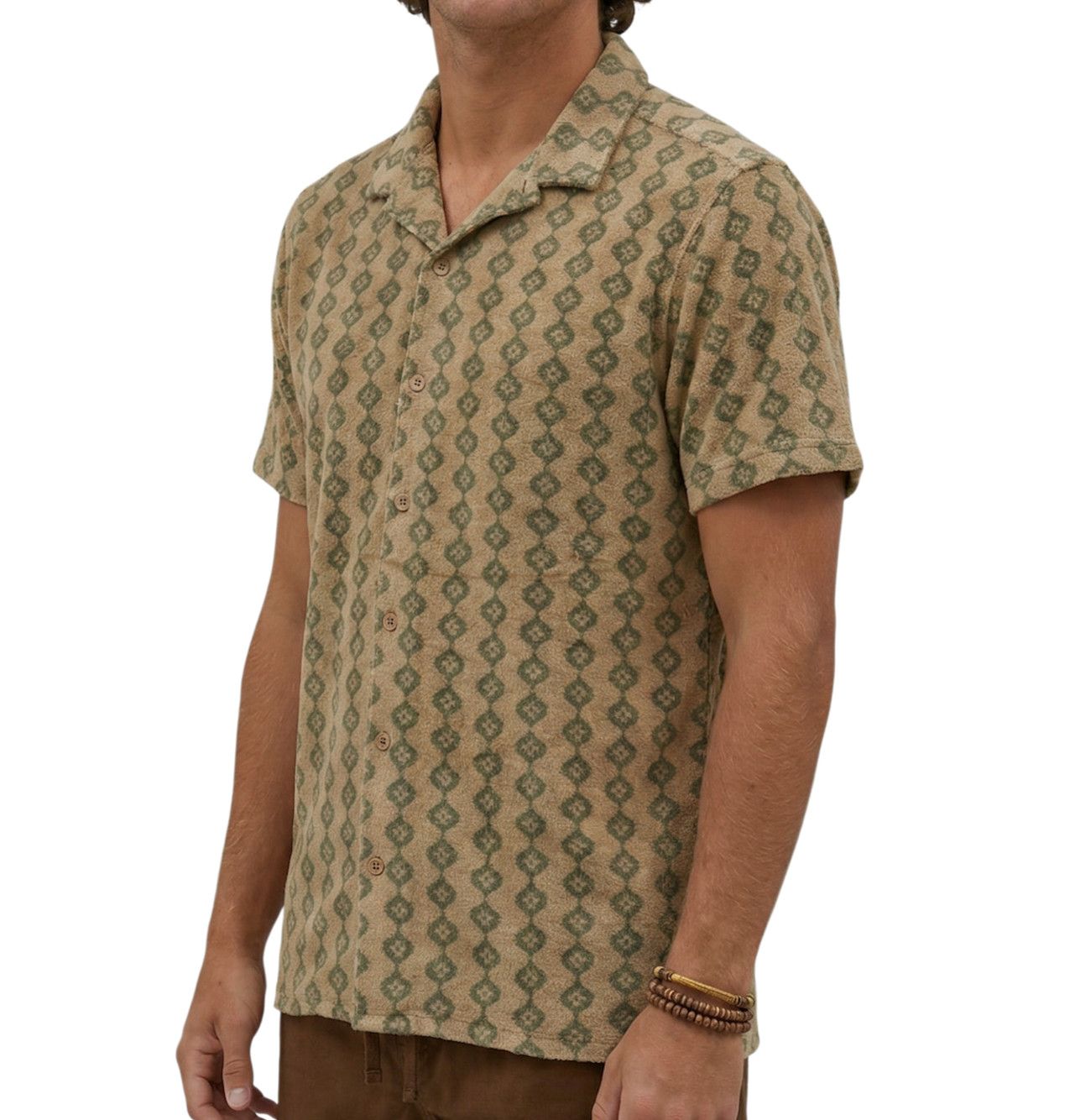 M Ashbury Knit Button Down, Color: Tan, Size: MD