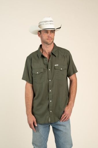 M Wyatt Pearl Snap SS Shirt, Color: Olive, Size: MD