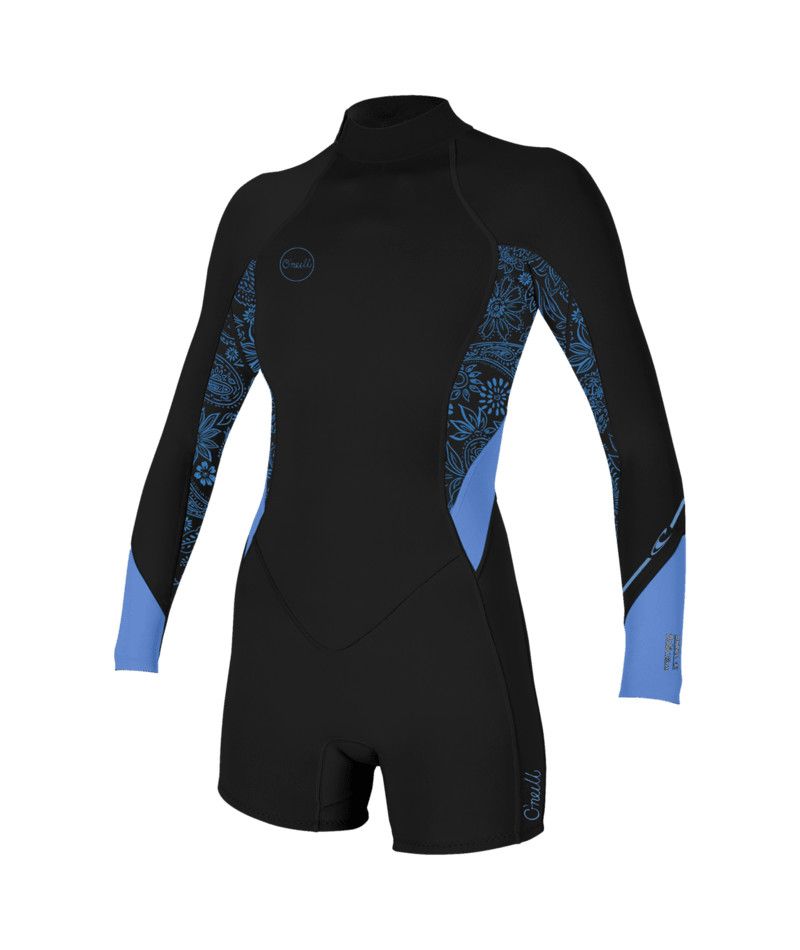 W Bahia 2/1mm BZ L/S Spring, Color: Blk/Paisley/Blue Rasp, Size: 4