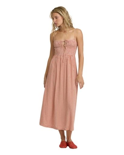 W Beach Check Midi Dress, Color: Sunburn, Size: XS