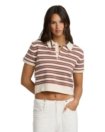 W Dainty Stripe SS Polo Sweater