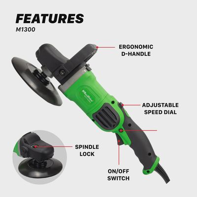 MaxShine M1300 7" Pro Rotary Polisher - 1300W, 6-Speed, 5/8” Thread