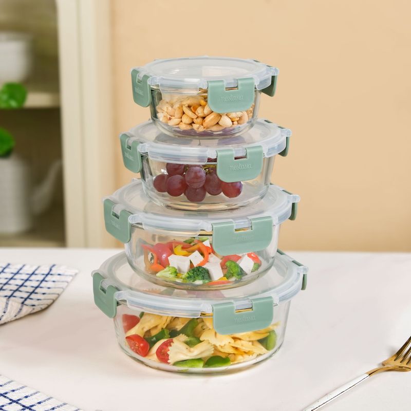 Nestro Pro Airtight Containers Set Of 4 Round Sage Green 215ml 400ml 600ml 950ml