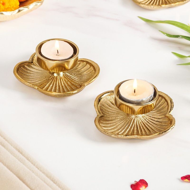 Petal Light Aluminium Tealight Candle Holder Set Of 2 In Festive&nbsp;Gift&nbsp;Box