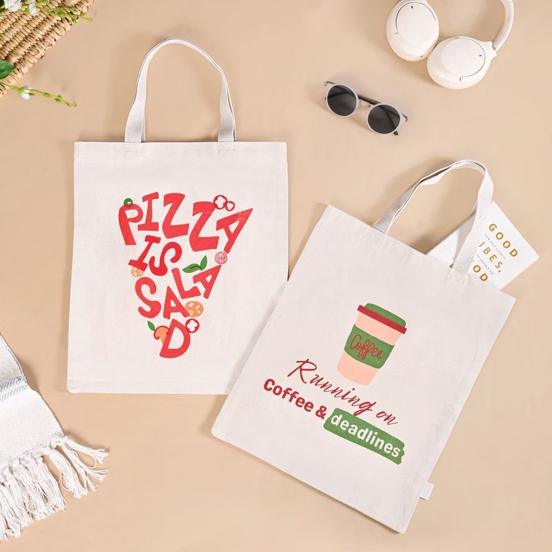 Pizza Coffee Canvas Tote Bag Set Of 2