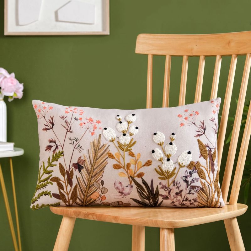 Petal Embroidered Cotton Cushion Cover 50x30cm