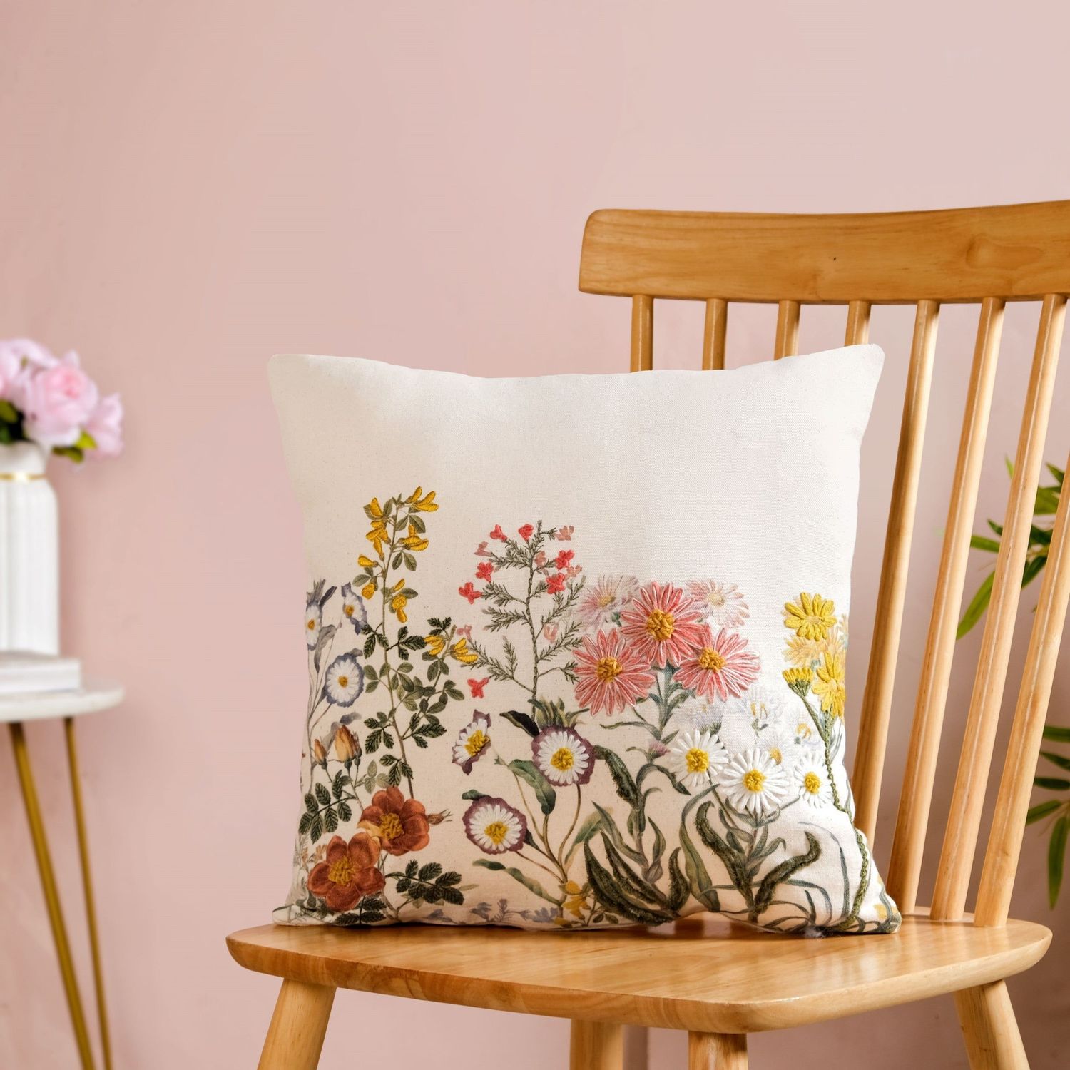 Wildflower Whisper Embroidered Cushion Cover 40x40cm