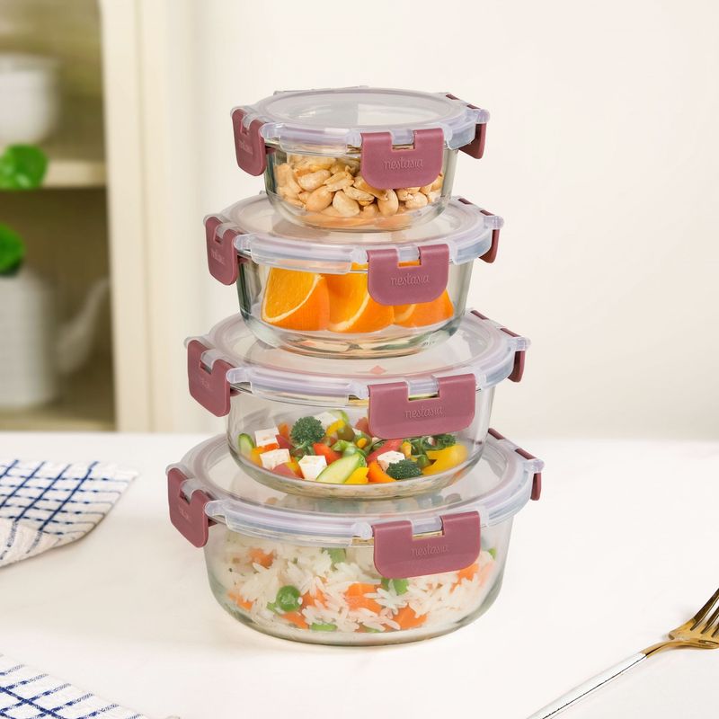 Nestro Pro Clip Lock Food Containers Set Of 4 Round Magenta 215ml 400ml 600ml 950ml