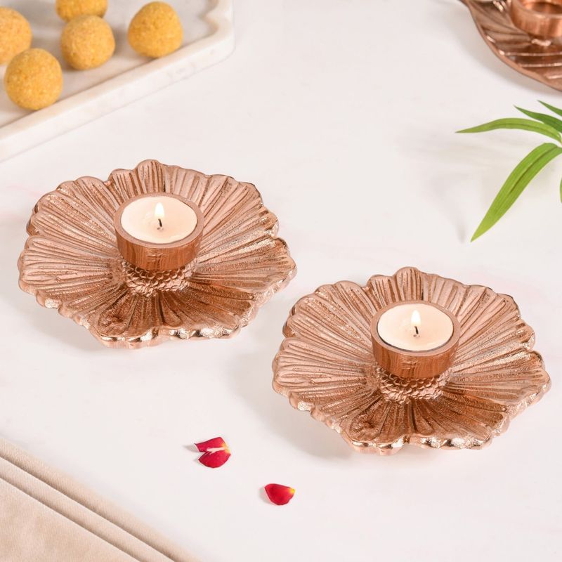 Rose Gold Tealight Candle Holder Set Of 2 In Festive&nbsp;Gift&nbsp;Box