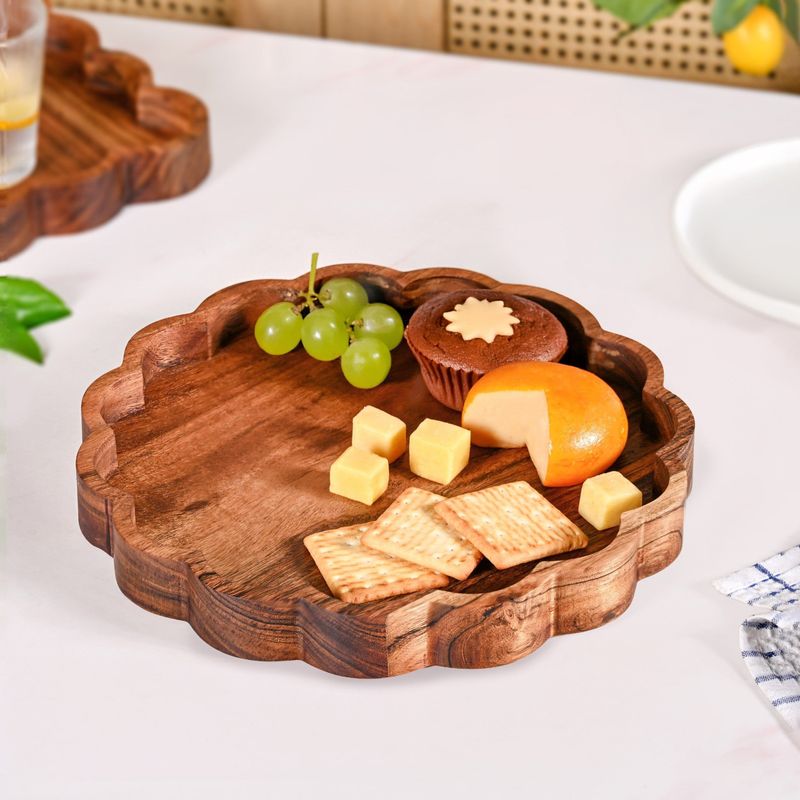 Rustic Scalloped Acacia Serving Platter 30cm