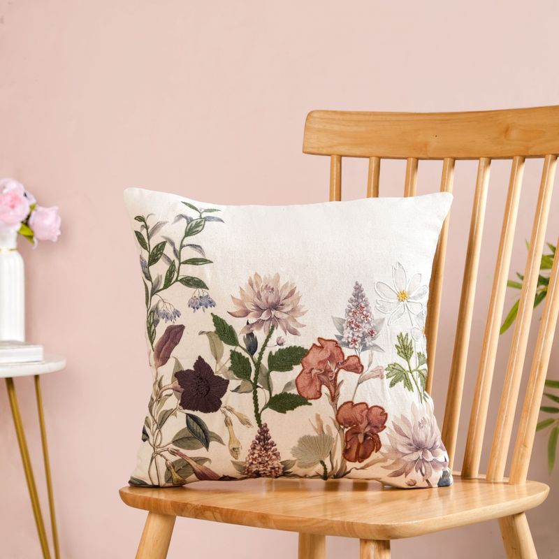 Nature Bloom Embroidered Cotton Cushion Cover 40x40cm