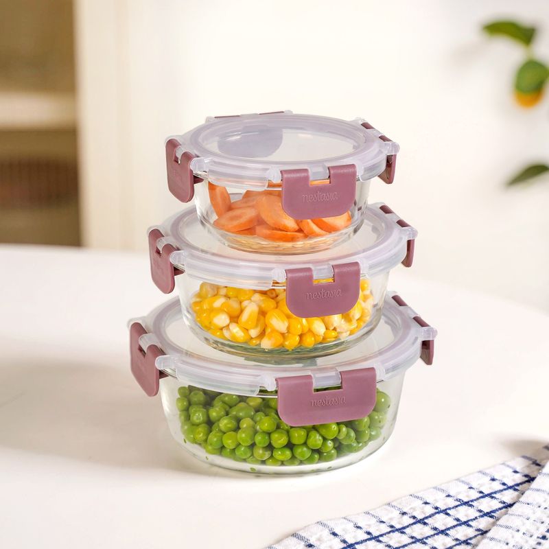 Nestro Pro Airtight Containers Set Of 3 Round Magenta 215ml 400ml 600ml