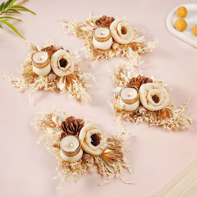 Natural Tealight Candle Holder Brown Set Of 4