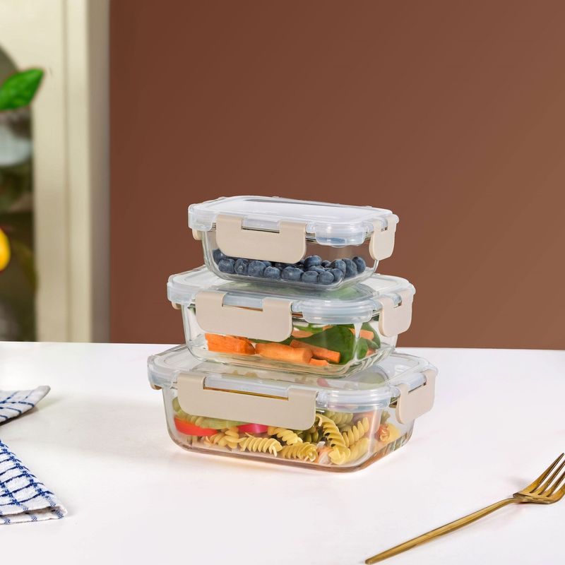 Nestro Microwave Safe Airtight Storage Box Set Of 3 Beige S 185ml M 370ml L 600ml