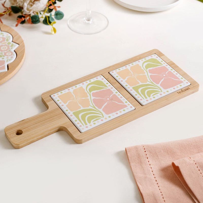 Perfectly Pastel Bamboo And Ceramic Platter 32x12cm