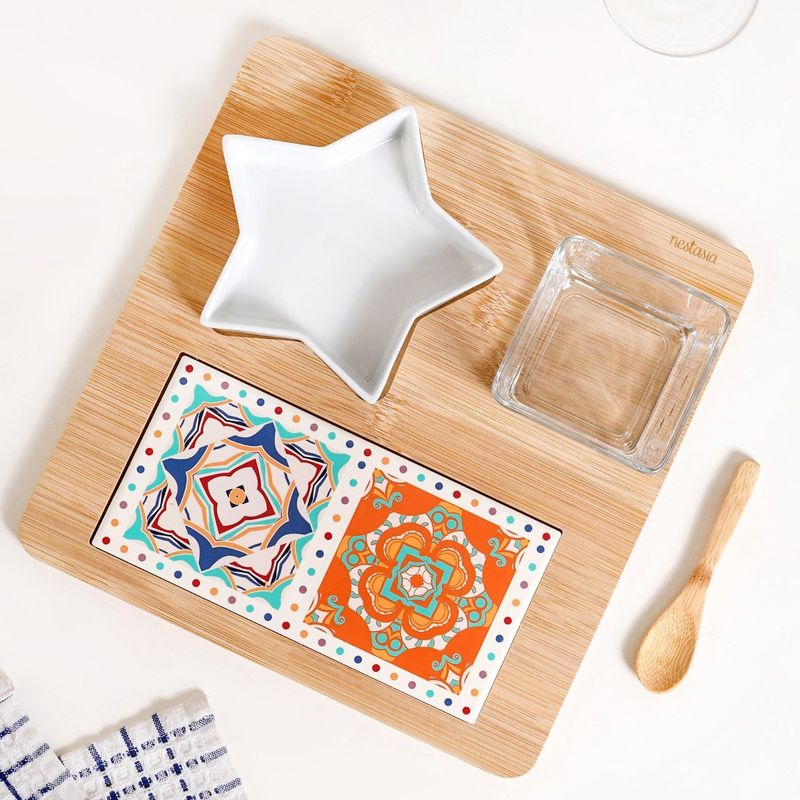 Moroccan Star Serving Platter Set With Wooden Spoon