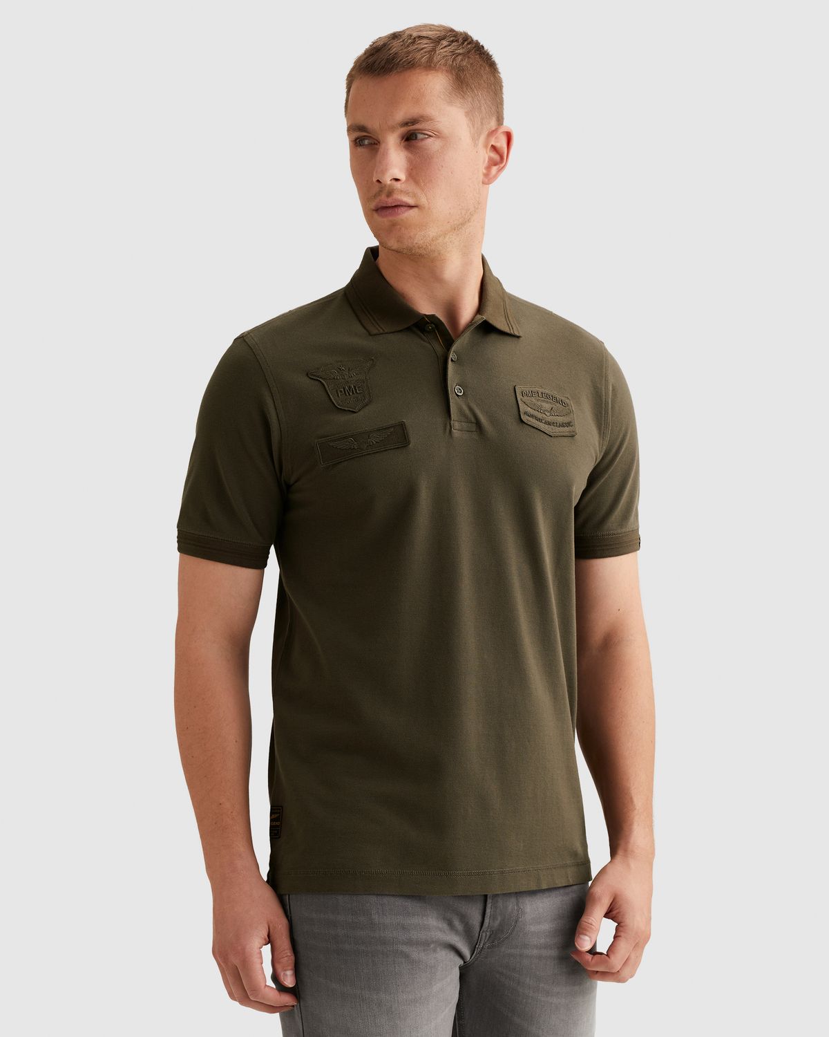 PME Legend Polo met badges en ribkraag PPSS2602851