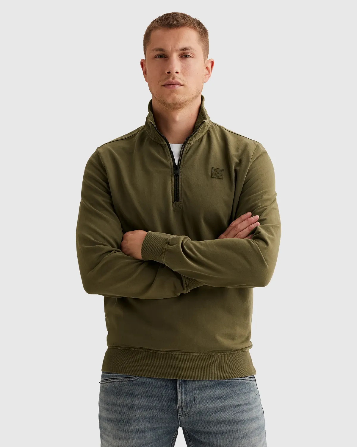 PME Legend Sweatshirt met opstaande kraag en garment-dye wassing