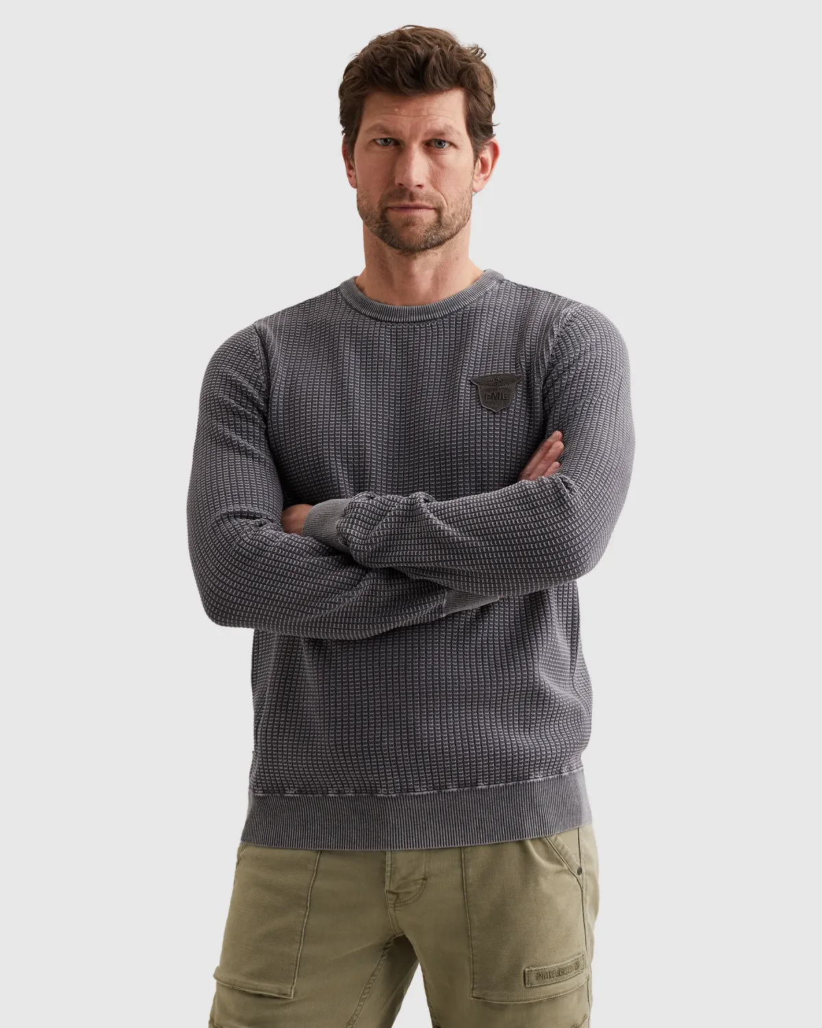 PME Legend Trui met garment-dye wassing en ribkraag