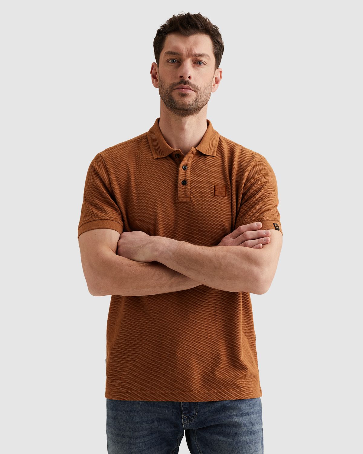 PME Legend Polo met structuur en ribboorden PPSS2602856-8127
