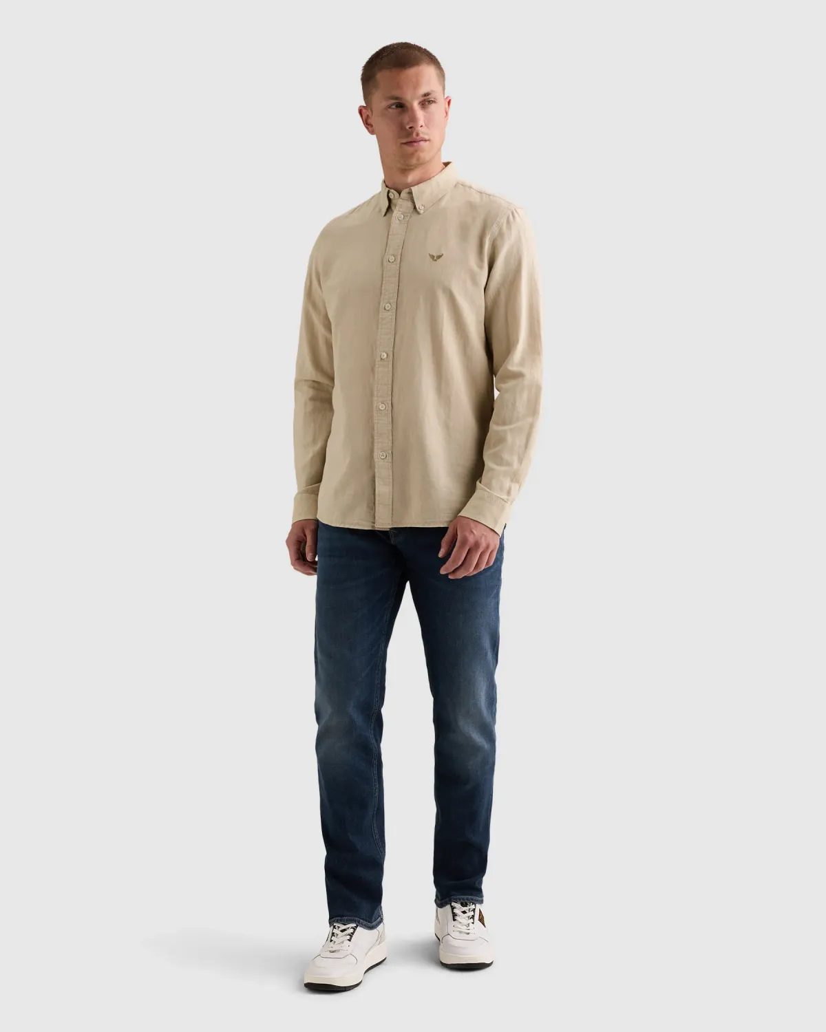 PME Legend Overhemd van een katoen/linnenblend garment-dye wassing