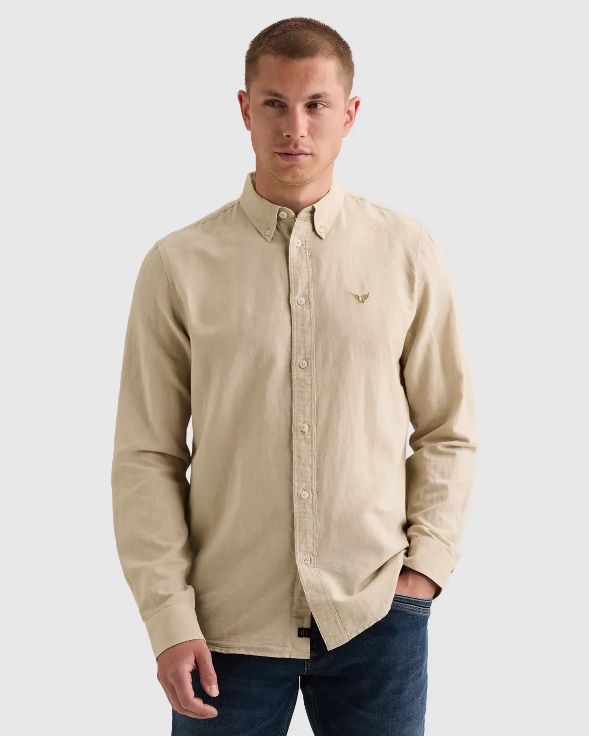 PME Legend Overhemd van een katoen/linnenblend garment-dye wassing