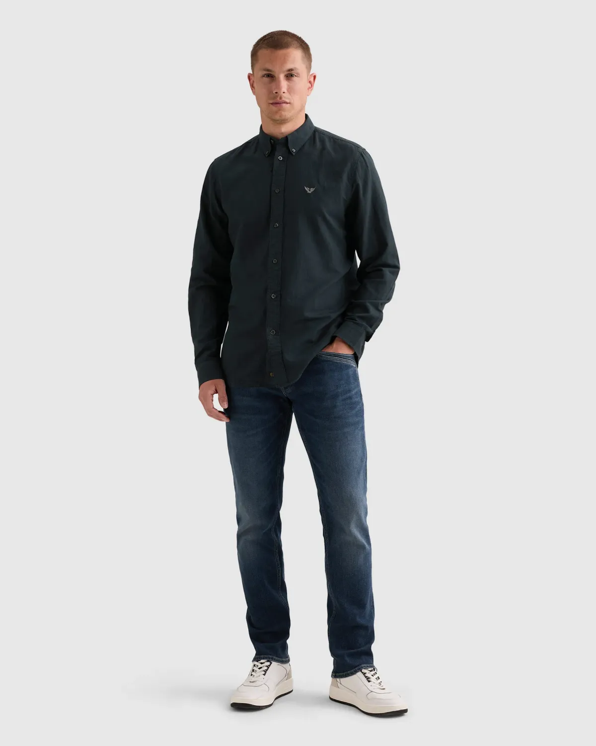 PME Legend Overhemd van een katoen/linnenblend garment-dye wassing