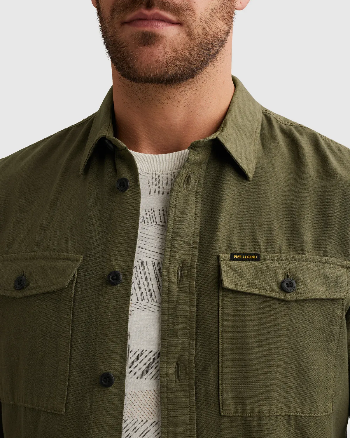 PME Legend Overhemd van katoen/linnen met stitching details