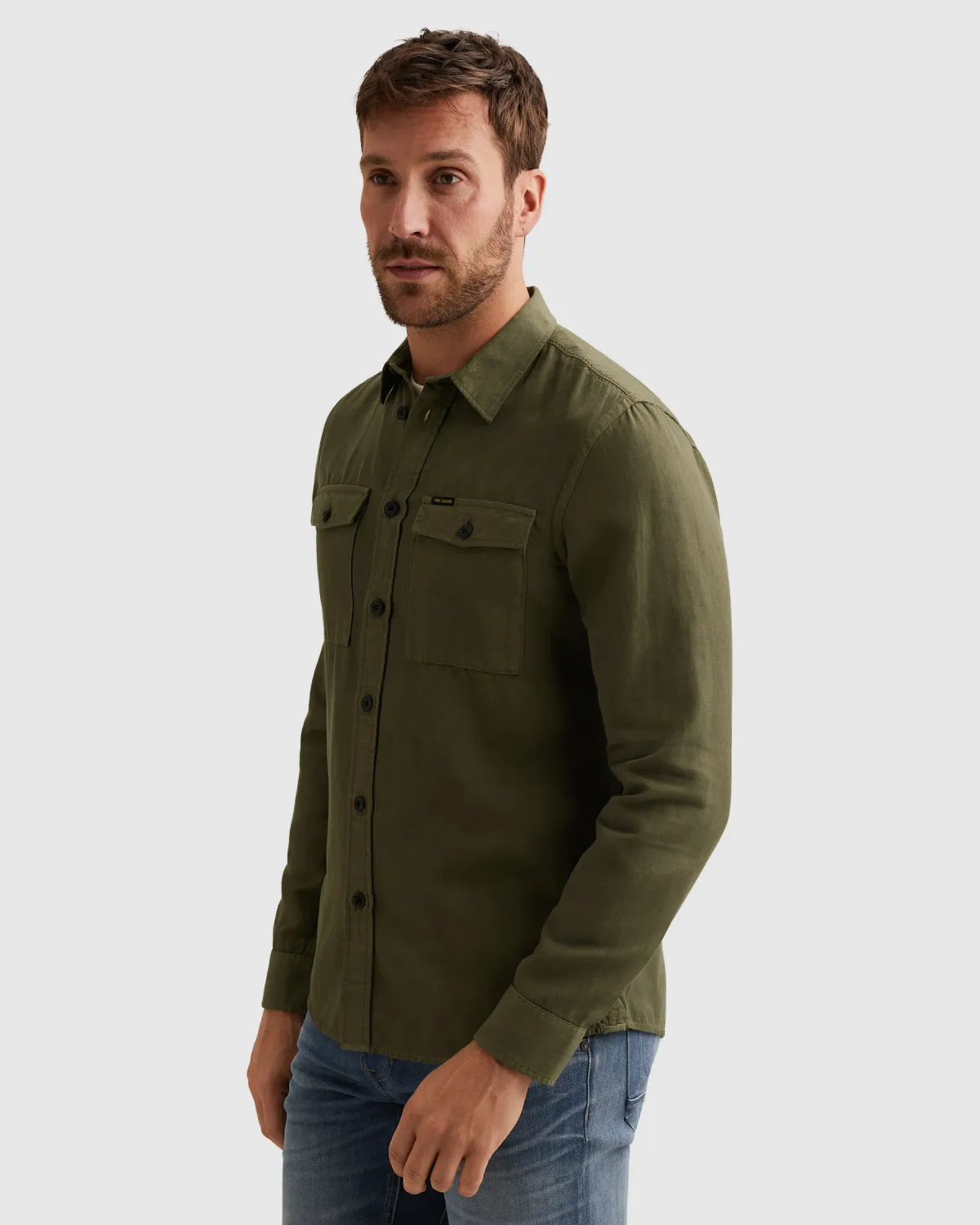 PME Legend Overhemd van katoen/linnen met stitching details