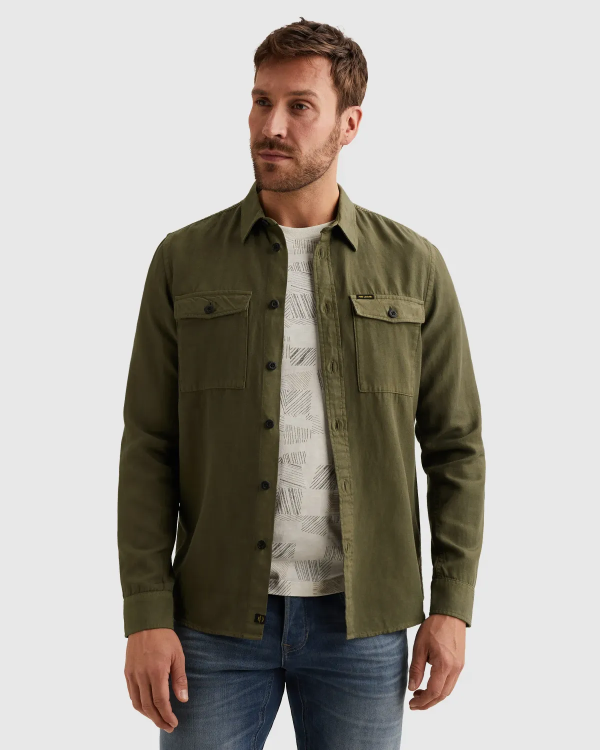 PME Legend Overhemd van katoen/linnen met stitching details