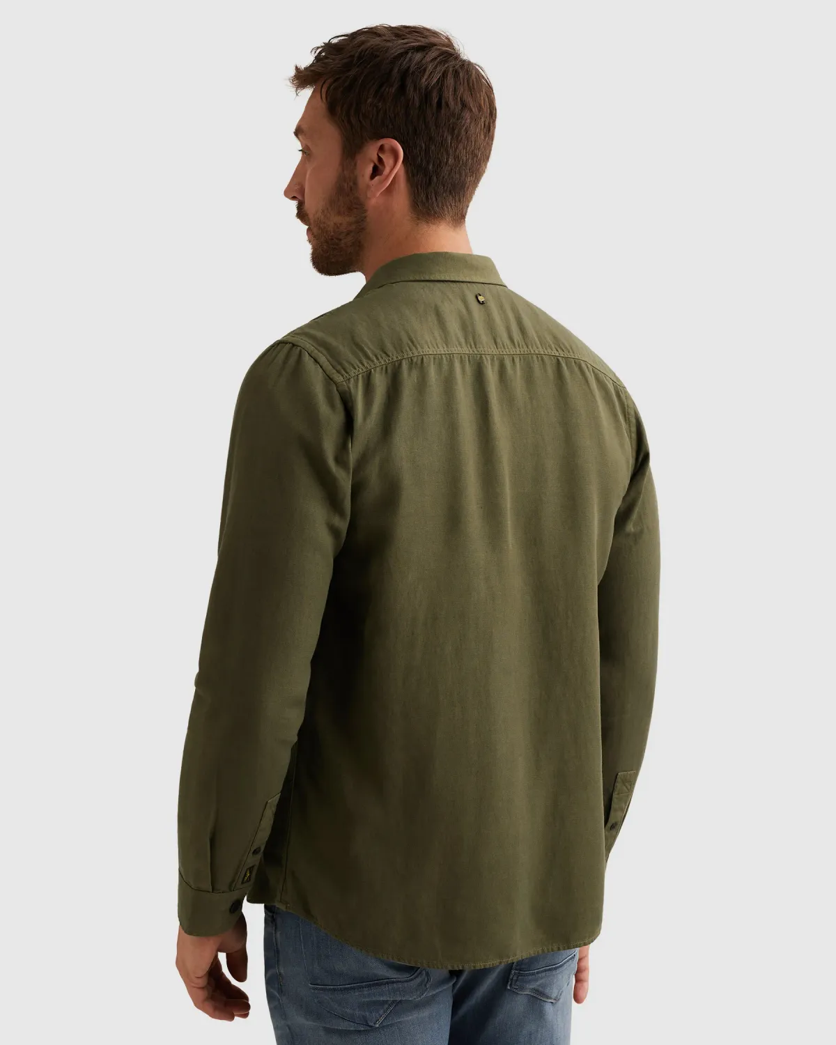 PME Legend Overhemd van katoen/linnen met stitching details