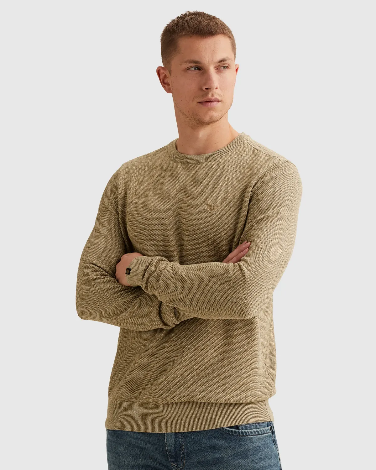 PME Legend Trui van katoen/modal met ribkraag