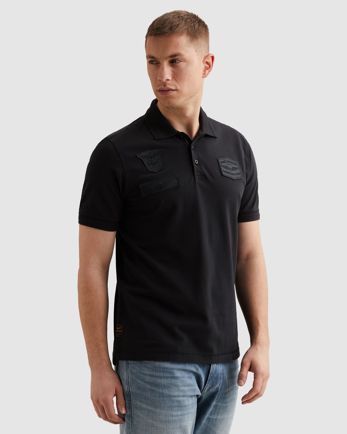 PME Legend Polo met badges en ribkraag PPSS2602851-5281
