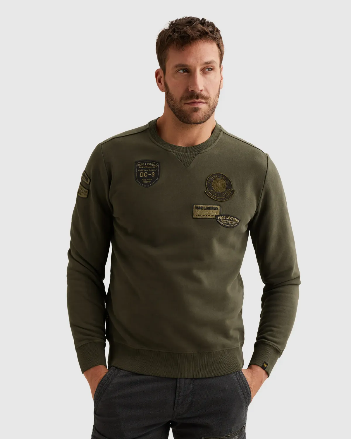 PME Legend Sweatshirt met badges en garment-dye wassing