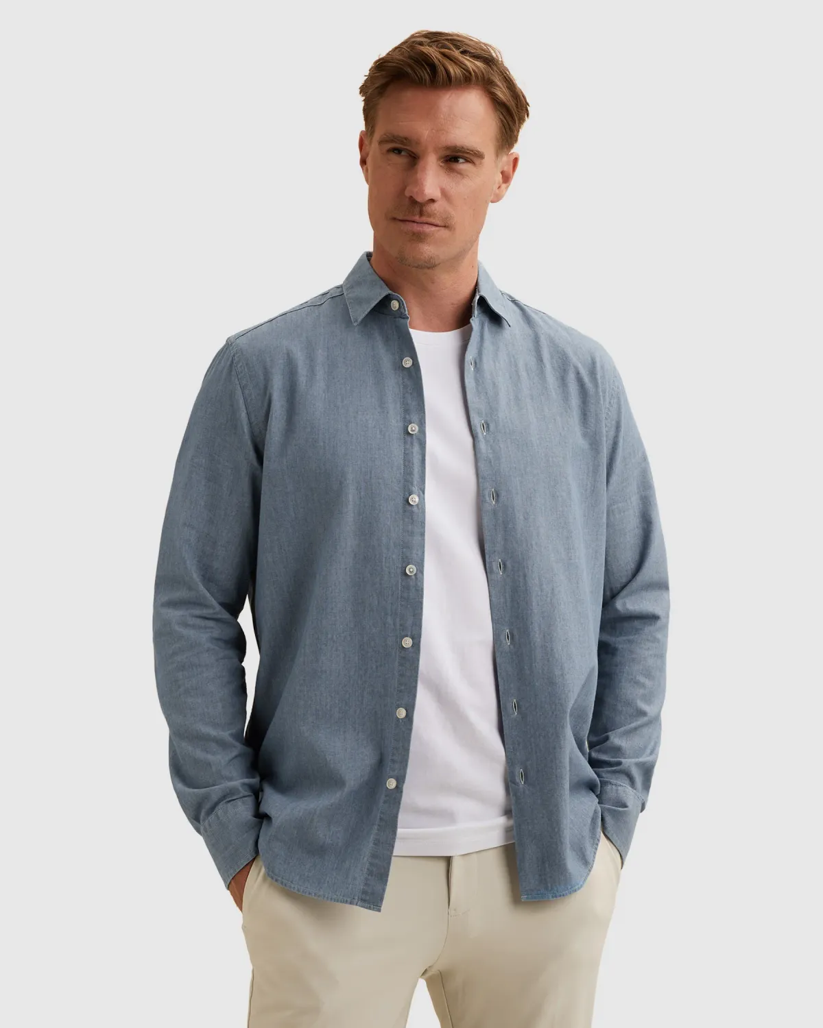 Vanguard Mid-layer overhemd van indigo chambray VSI2602213-BLI
