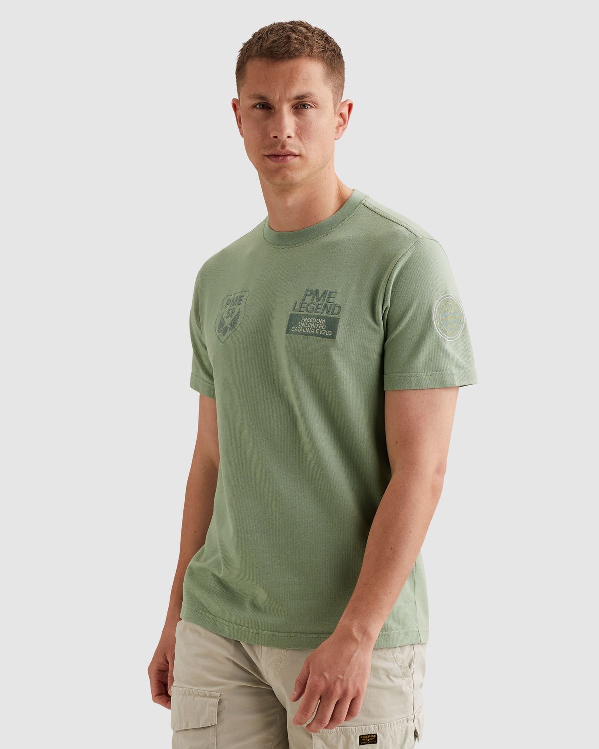 PME Legend T-shirt van jersey met meerdere badges PTSS2604576-6123