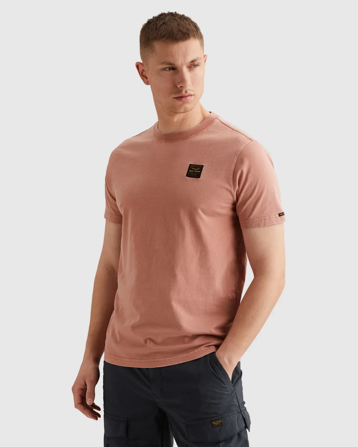 PME Legend T-shirt met badge en garment-dye wassing