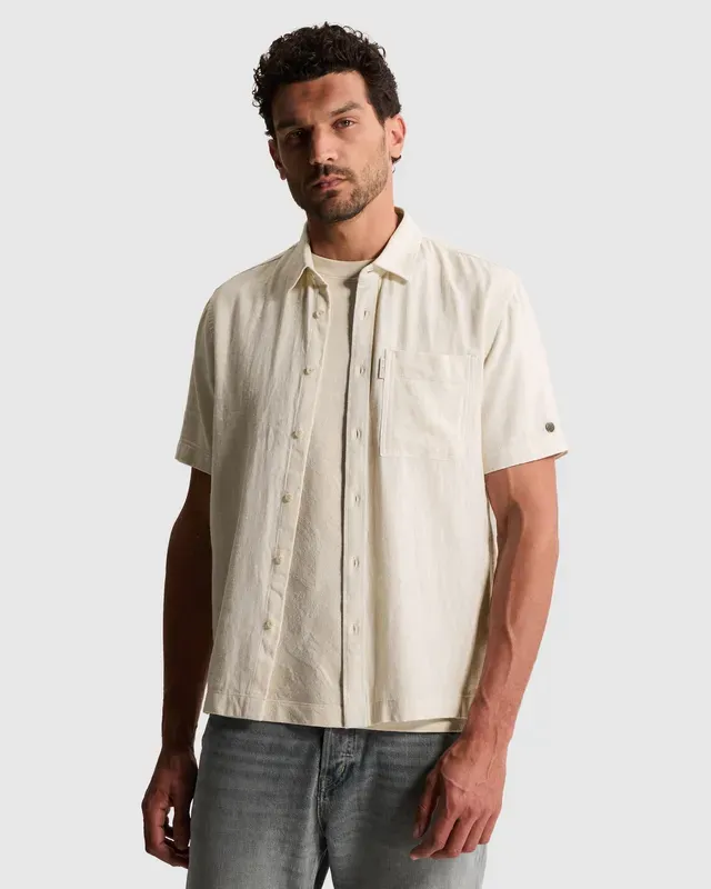 Cast Iron Shirt with short sleeves in cotton/linen twill CSIS2604264-7014