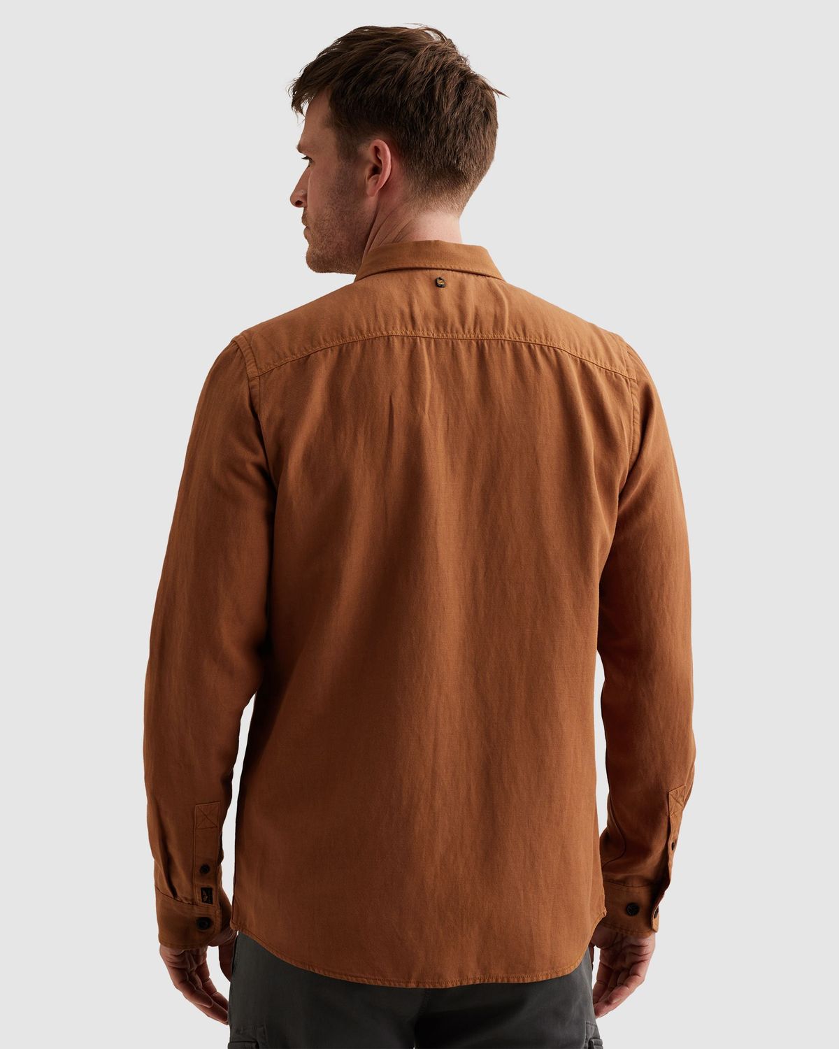 PME Legend Overhemd van katoen/linnen met stitching details