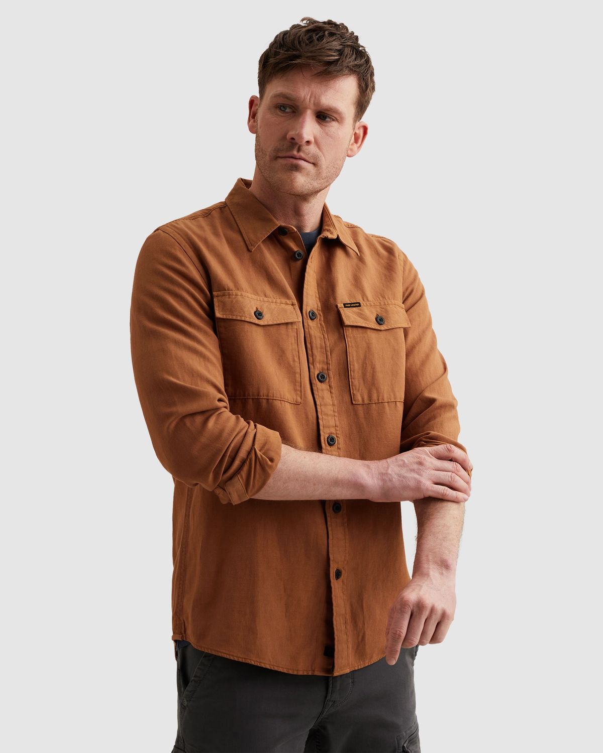PME Legend Overhemd van katoen/linnen met stitching details