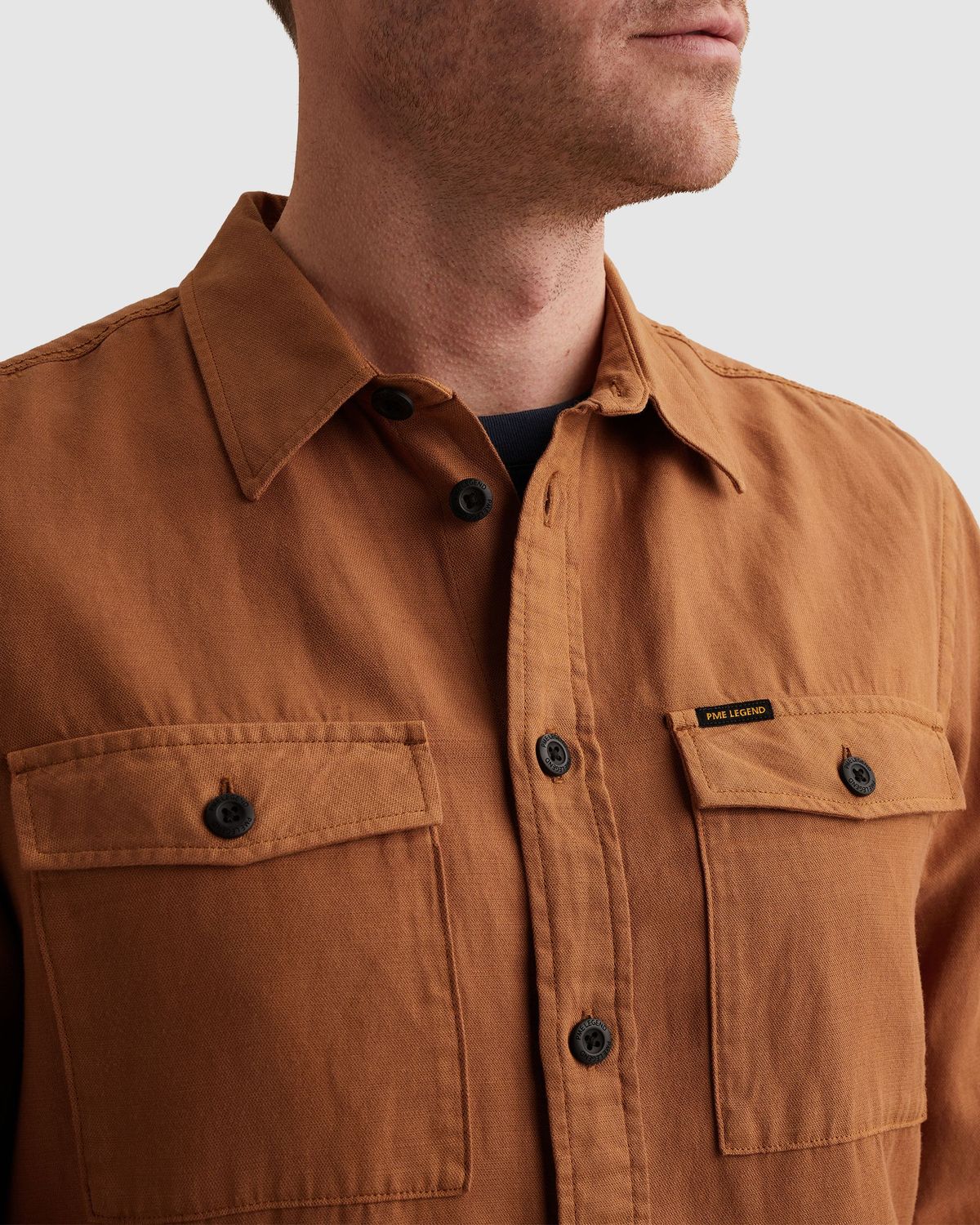PME Legend Overhemd van katoen/linnen met stitching details