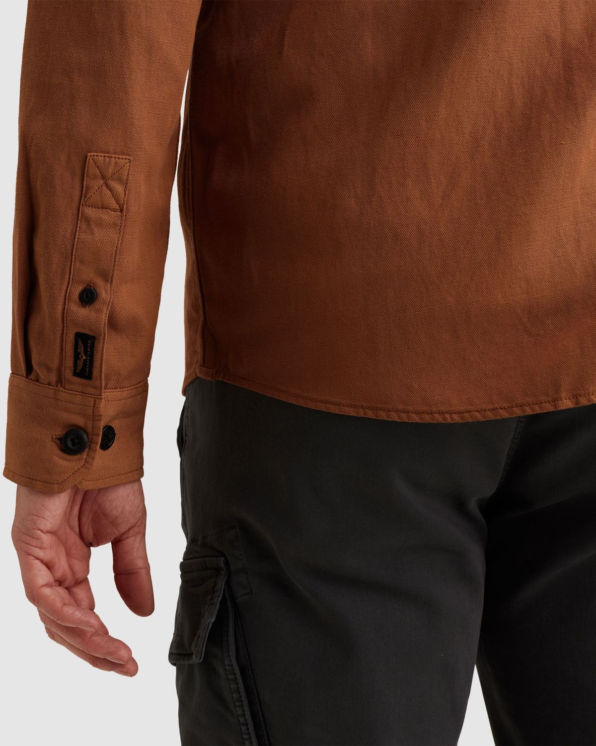 PME Legend Overhemd van katoen/linnen met stitching details