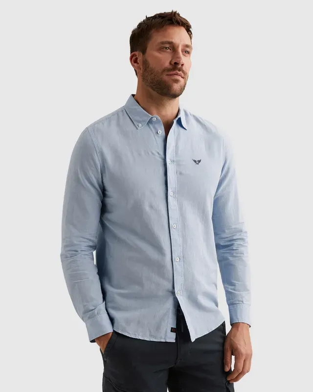 PME Legend Overhemd van katoen/linnen met garment-dye wassing