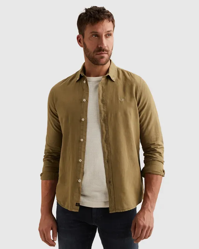 PME Legend Overhemd van katoen/linnen met garment-dye wassing
